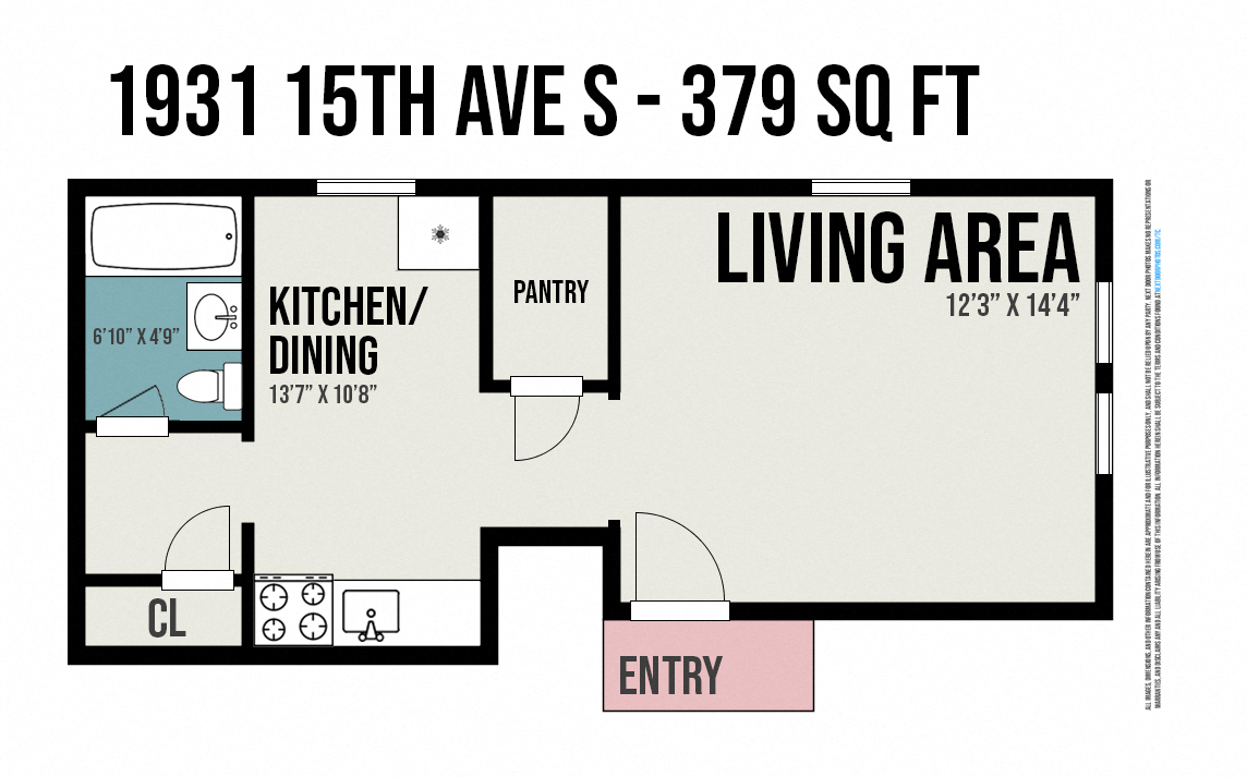 Floor plan for studio, 1 bath, 415 sqft